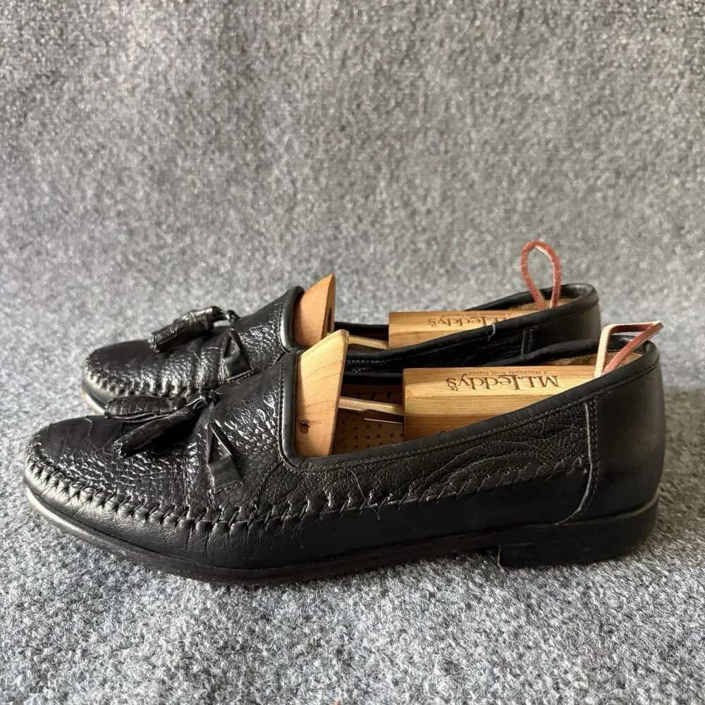 Zelli Authentic Genuine Black Ostrich Leg Nappa Leather Tassel Loafers Sz 9.5 M
